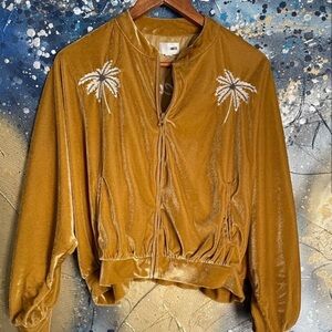 Amuse Society Gold Jacket with Palm Embroidery